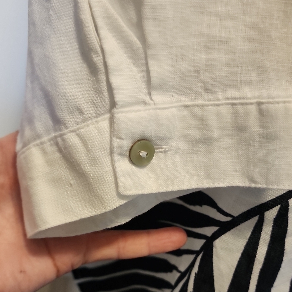 Chico's Linen White and Black Palm Leaf Tunic sz 2 (12) - Picture 3 of 7